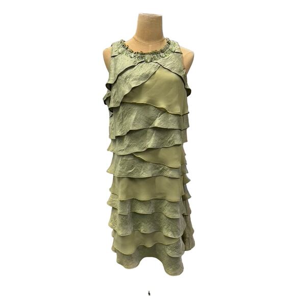 S.L. Fashion Green Layered Dress, RUFFLES, LAYERS, Silky, Sheer, Size L,Fairy - Picture 1 of 12
